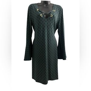 SOLD Michael Kors Women’s Large Casual Midi Dress Bell Sleeve V-neck Green